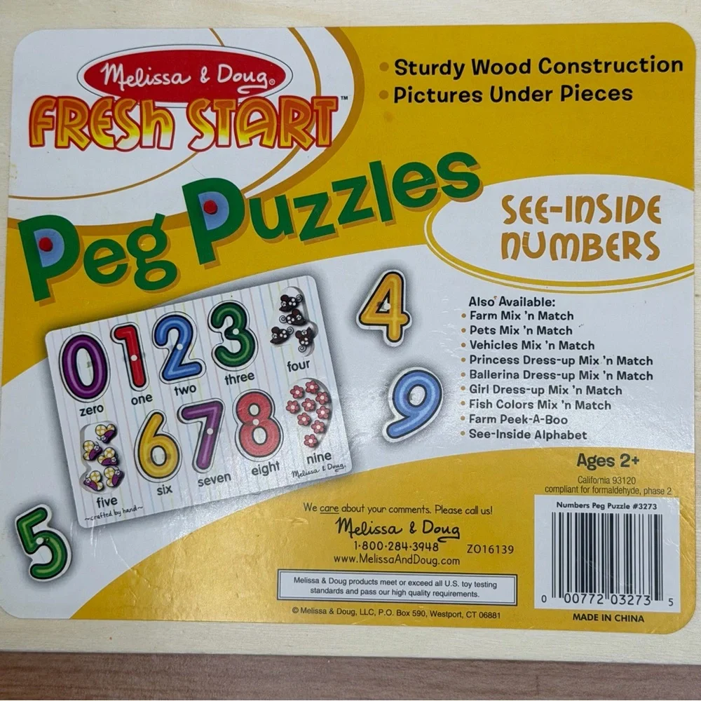 Melissa & Doug Fresh Start Wooden Numbers Peg Puzzle